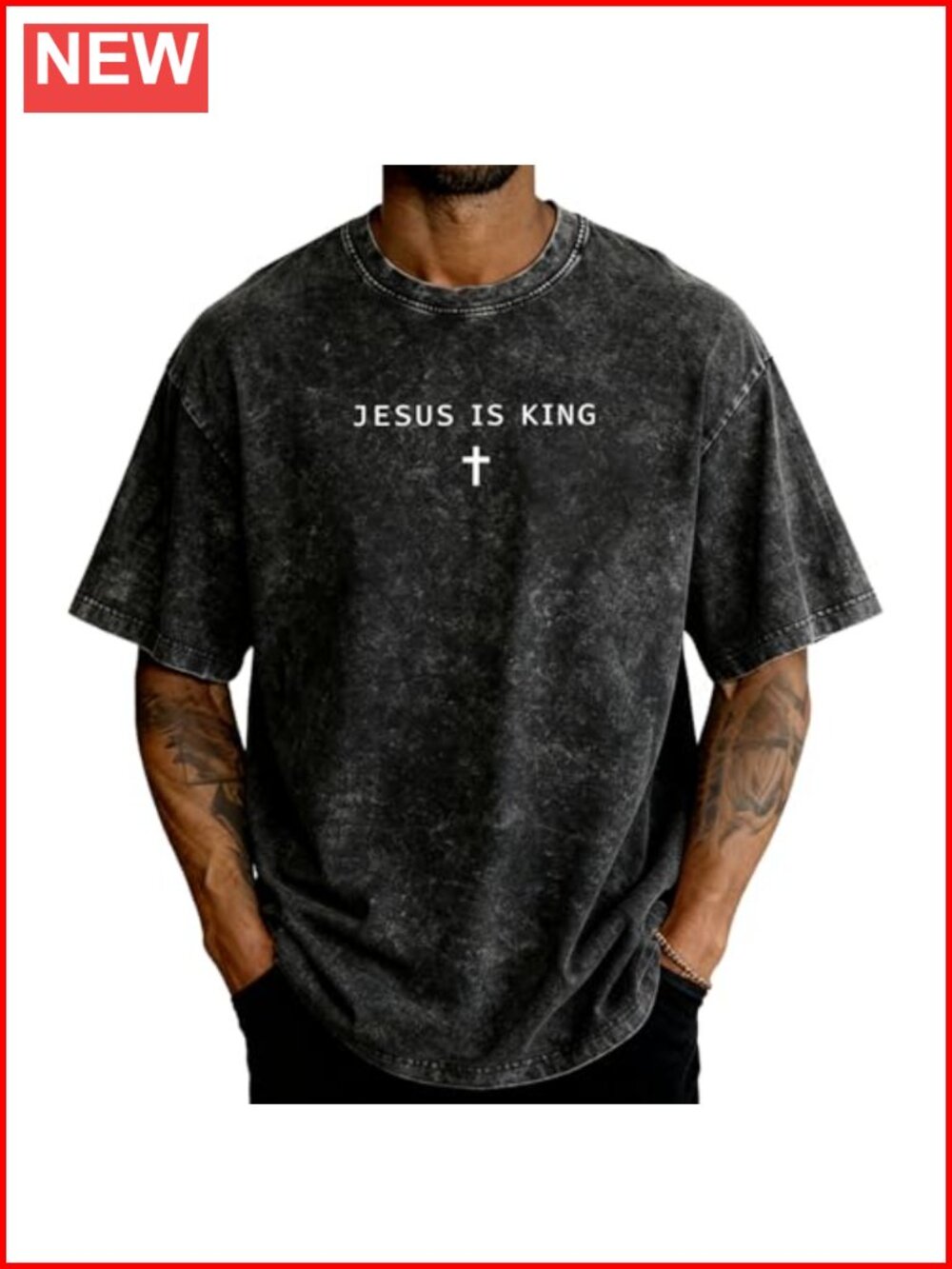 Jesus is King Cross Graphic T-Shirt Cotton Crew Neck Oversized Christian Tee